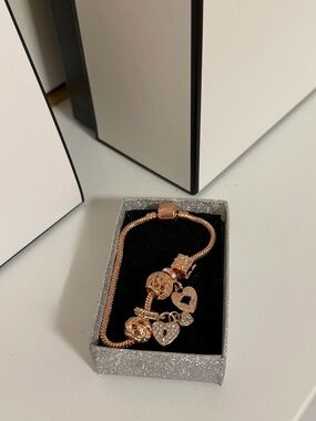 Rose Gold Heart Charm Bracelet - Women Jewelry